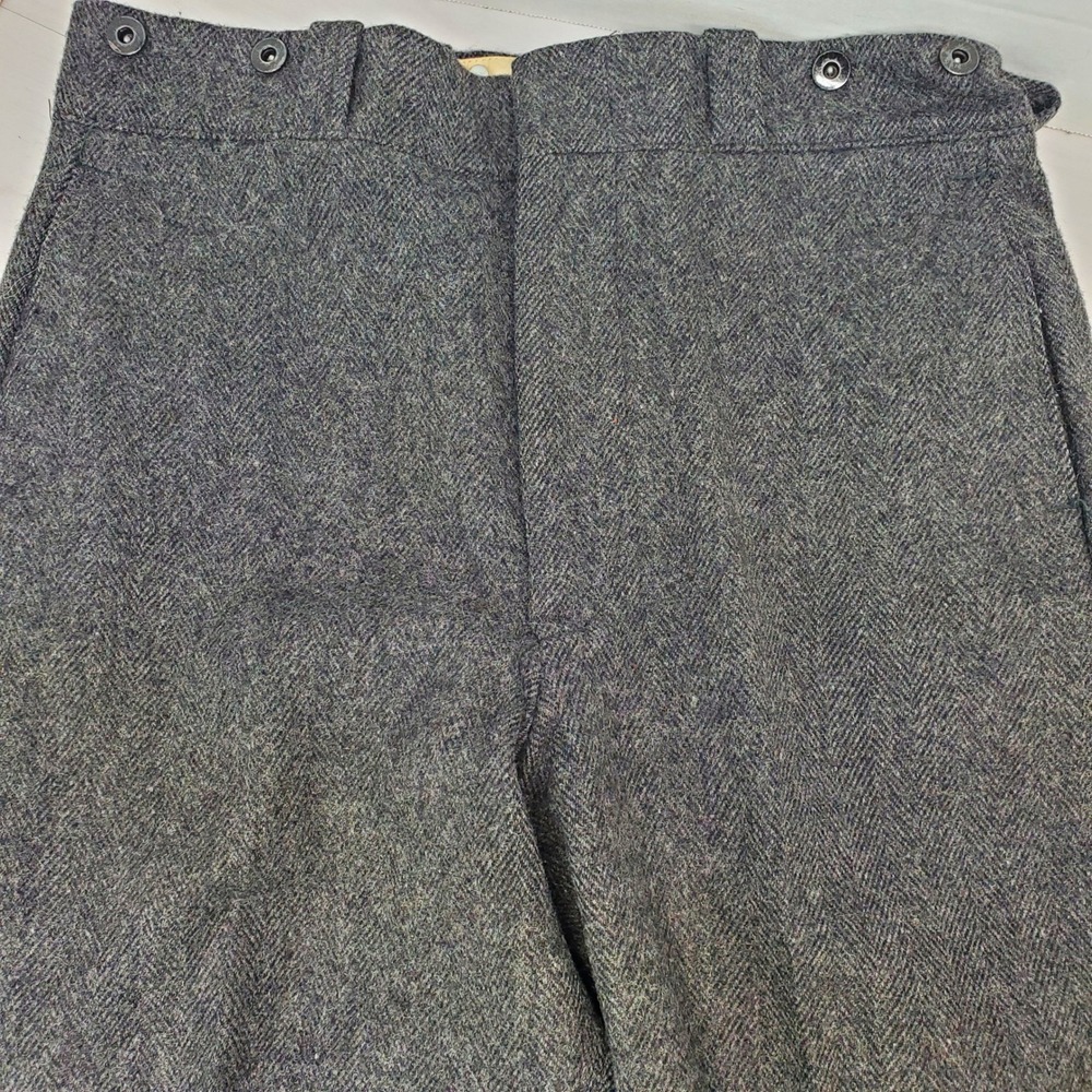 Vintage Woolrich Malone Heavyweight Wool Hunting Trousers Grey Herringbone 34x30